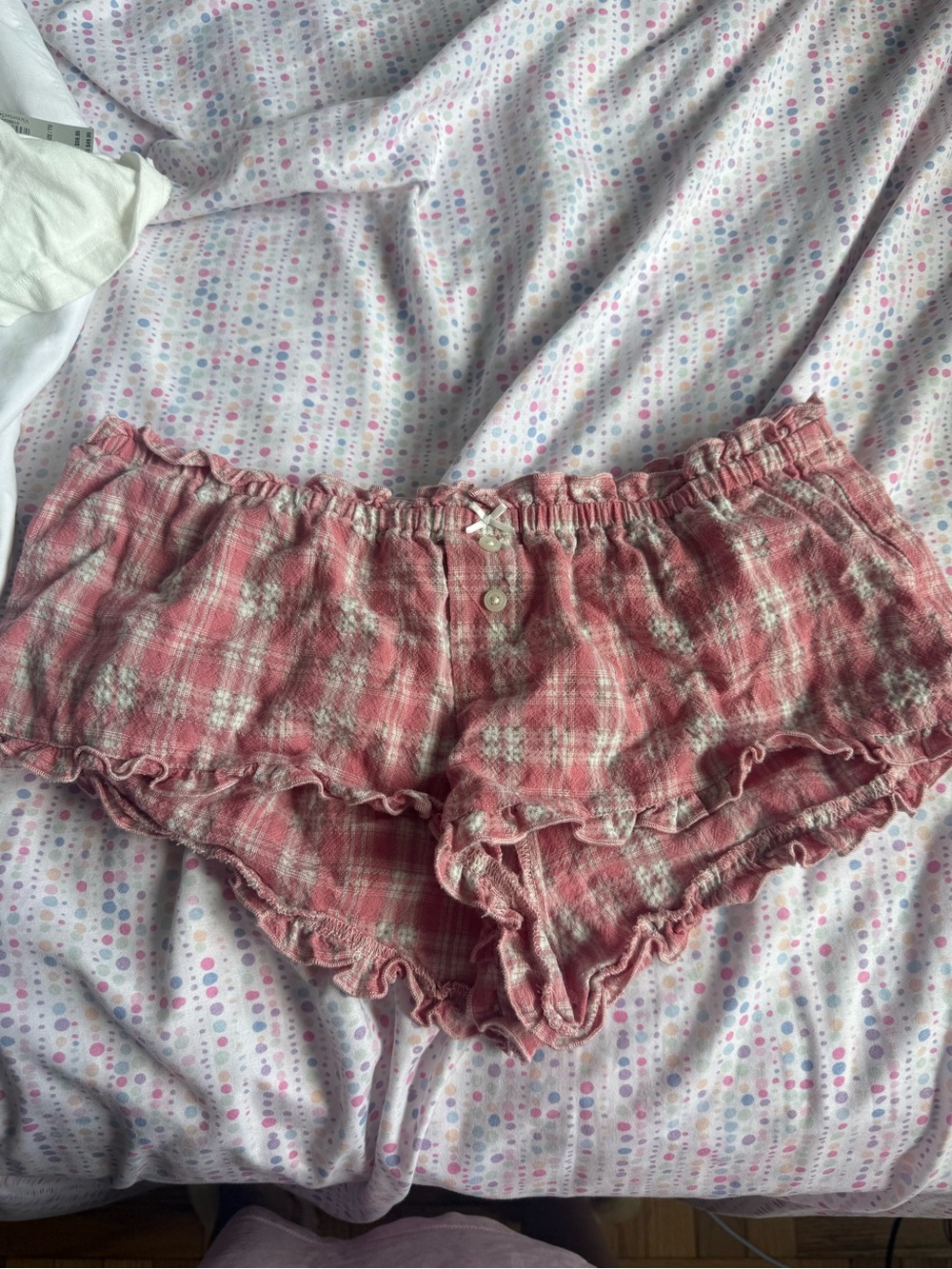 Brandy Melville Pink Plaid Ruffle Sleep Shorts